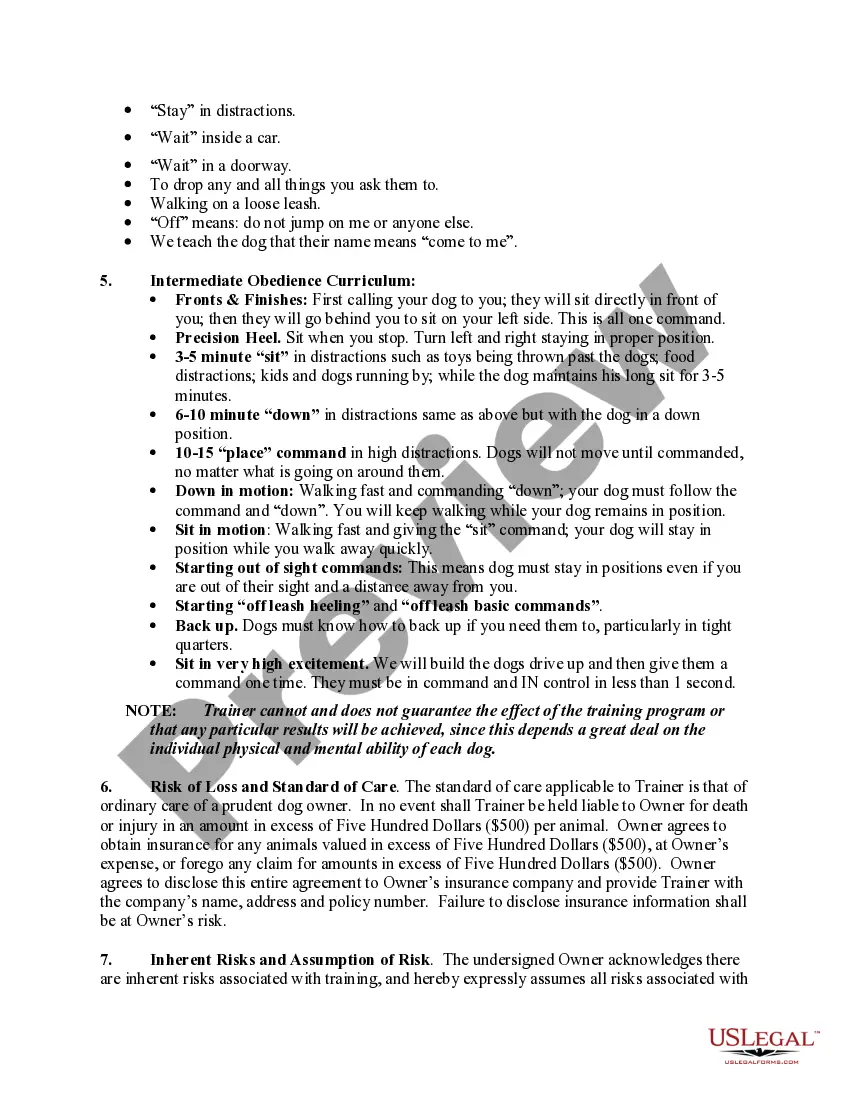 Get Contract to Train Dog on Owner's Premises Preview Contract to Train Dog on Owner's Premises