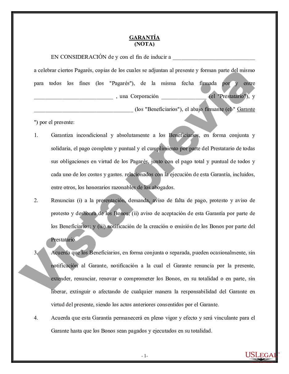 Queens New York Garantía De Pagaré Por Individuo Prestatario Corporativo Us Legal Forms 6054