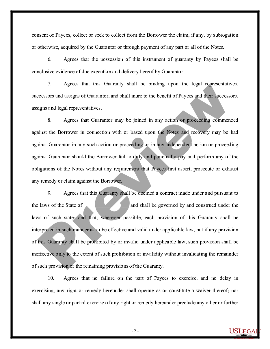 page 1 Guaranty of Promissory Note by Individual - Individual Borrower preview