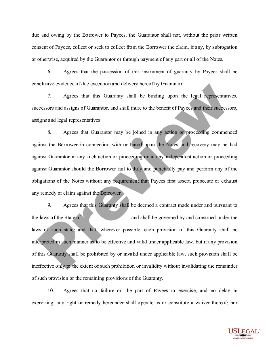 page 1 Guaranty of Promissory Note by Corporation - Individual Borrower preview