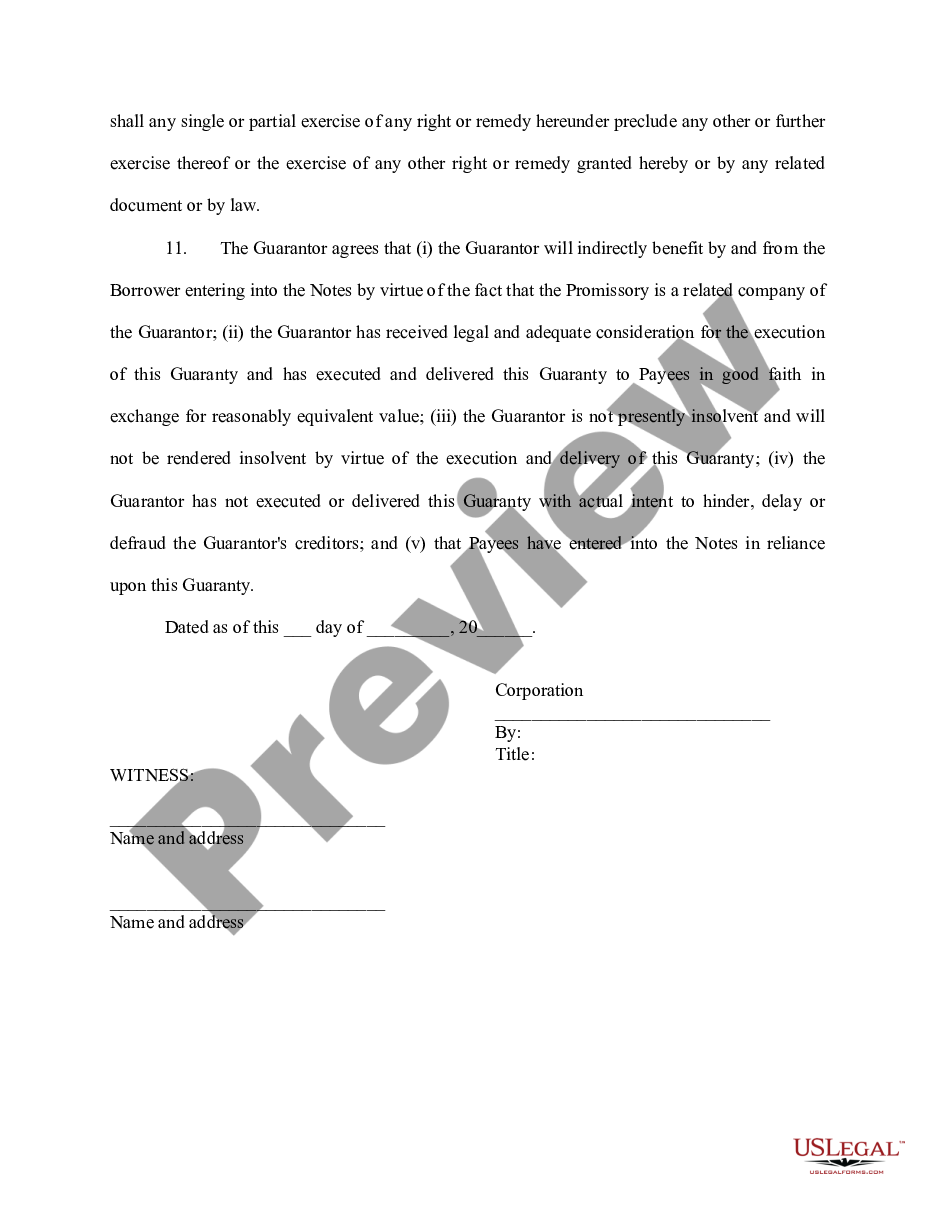 page 2 Guaranty of Promissory Note by Corporation - Individual Borrower preview