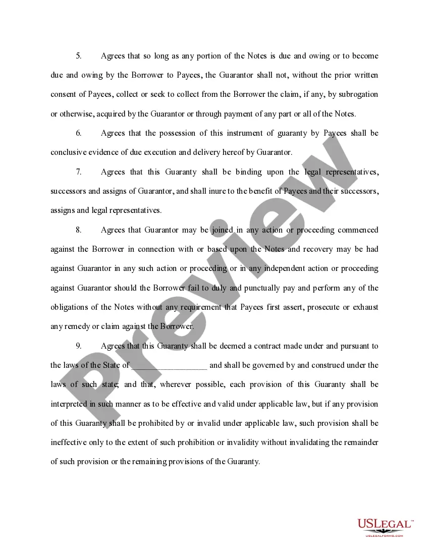 Preview Guaranty of Promissory Note by Corporation - Individual Borrower