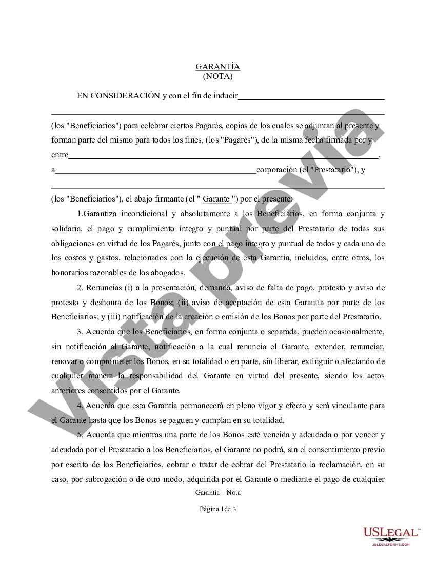 Preview Garantía de Pagaré por Corporación - Prestatario Corporativo