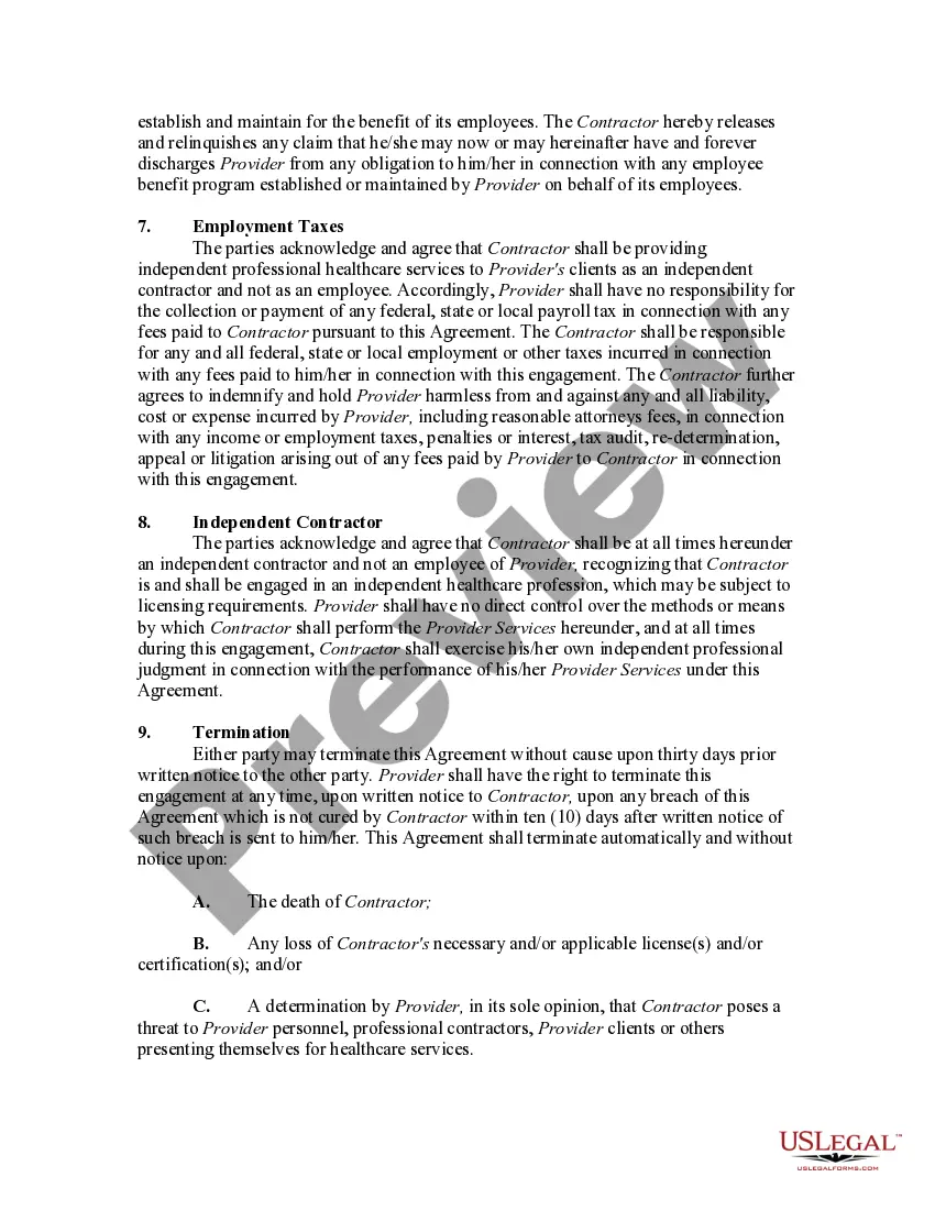 Preview Independent Contractor Agreement for Healthcare Providers