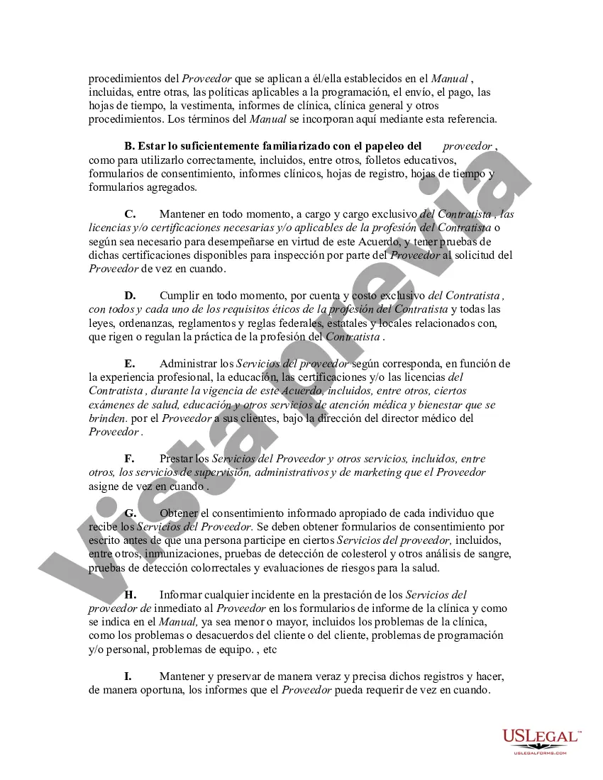 Preview Acuerdo de contratista independiente que trabaja por cuenta propia con un trabajador de atención médica