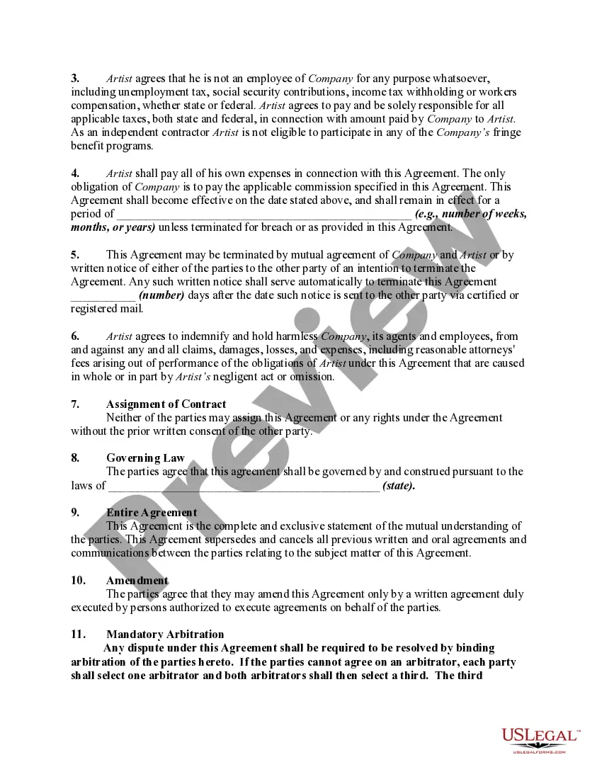 Preview Employment Agreement with Temporary Tattoo and Face Painting Artist as a Self-Employed Independent Contractor