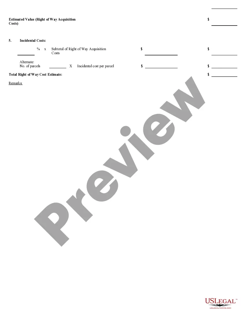 Get Right of Way Cost Estimate Sheet Preview Right of Way Cost Estimate Sheet
