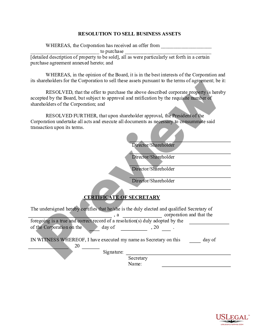 Tennessee Sell Property - Resolution Form - Corporate Resolutions ...