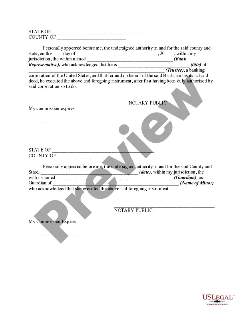 Get Trust Agreement to Hold Funds for Minor Resulting from Settlement of a Personal Injury Action Filed on Behalf of Minor Preview Trust Agreement to Hold Funds for Minor Resulting from Settlement of a Personal Injury Action Filed on Behalf of Minor