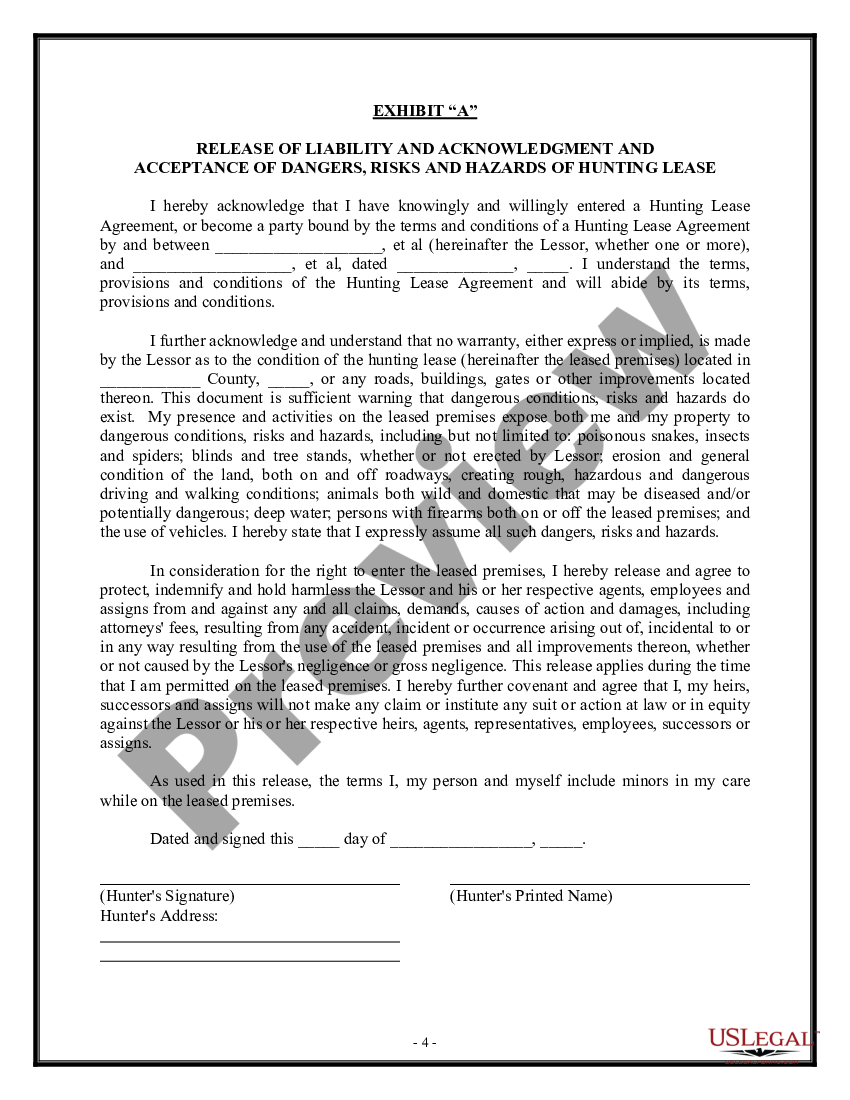 Hunting Lease Land or Property Hunting Land For Lease US Legal Forms