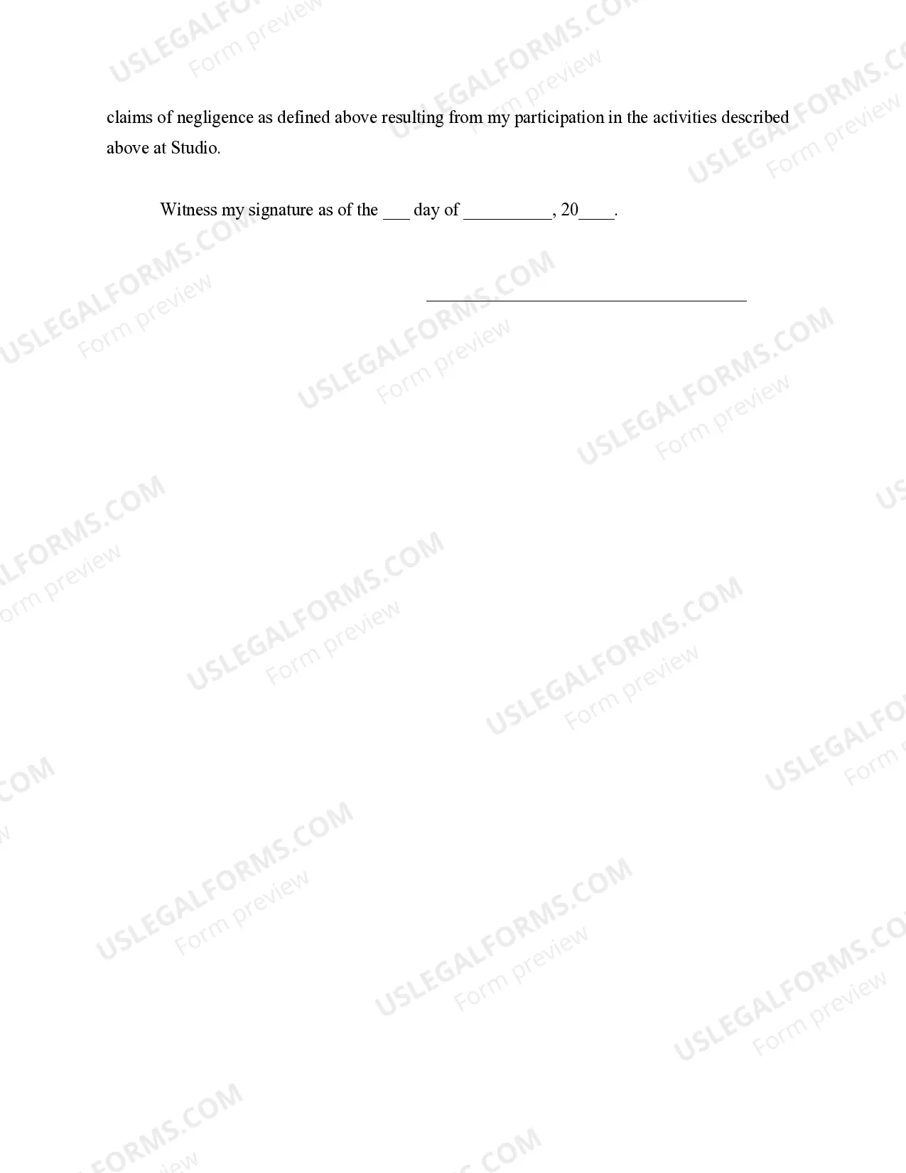 Preview Release from Personal Injury Liability by Adult Regarding Participation in a Dance and Fitness Program or School - Personal Trainer Waiver