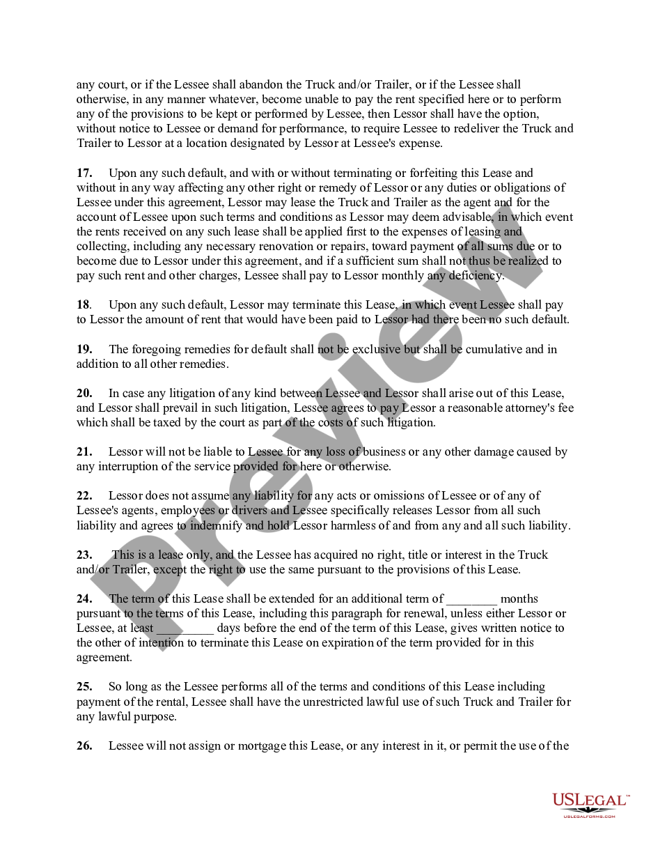 page 2 Lease or Rental of Truck and Trailer or Tractor-Trailer - Template preview