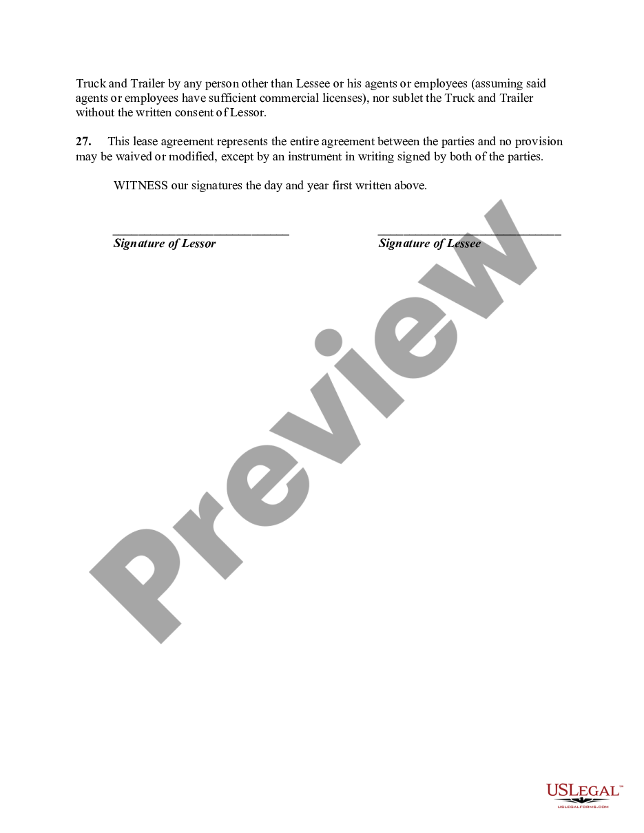 page 3 Lease or Rental of Truck and Trailer or Tractor-Trailer - Template preview