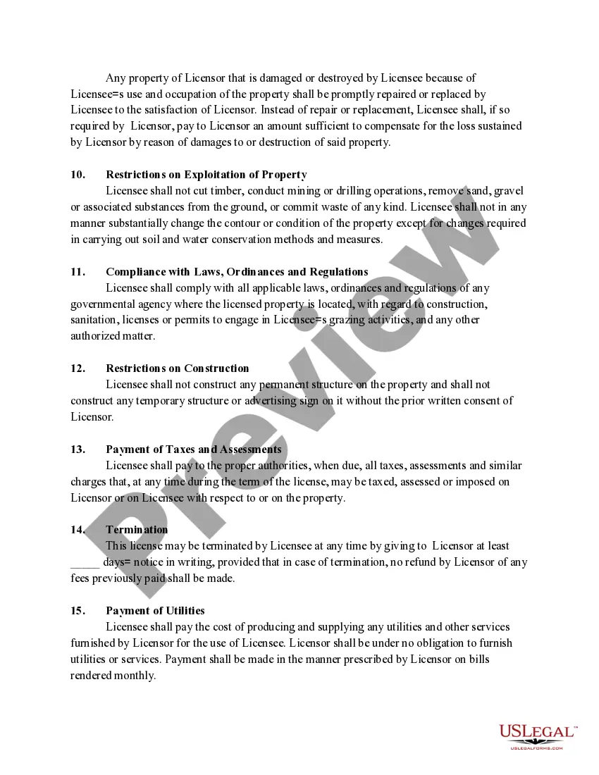 Get License Agreement for Grazing on Private Lands Preview License Agreement for Grazing on Private Lands
