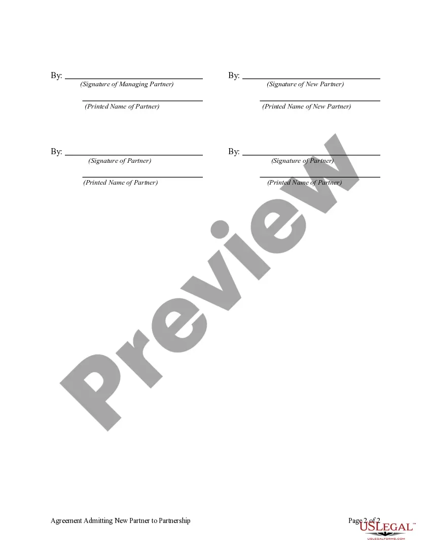 Get Agreement Admitting New Partner to Partnership Preview Agreement Admitting New Partner to Partnership