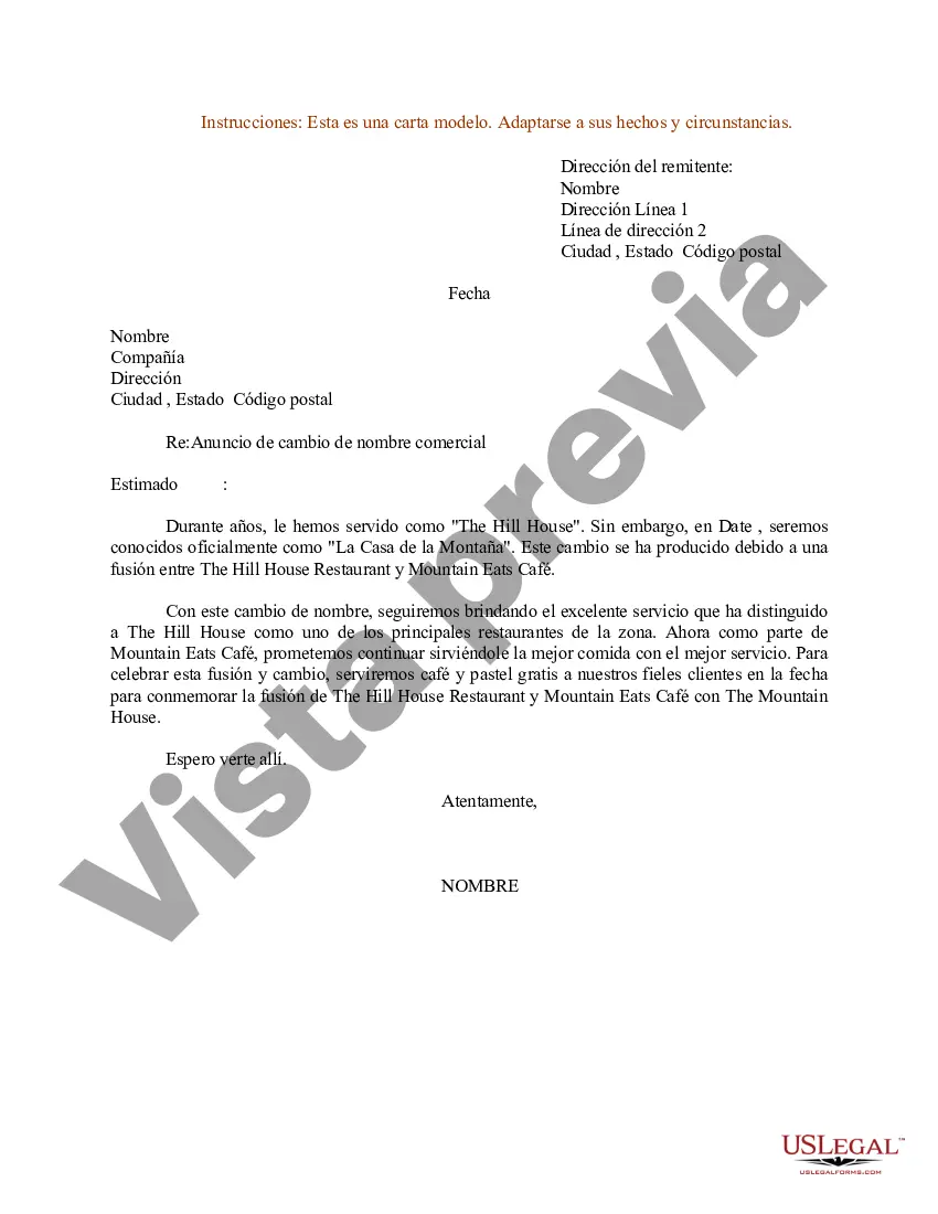 Preview Ejemplo de carta para el anuncio de cambio de nombre comercial