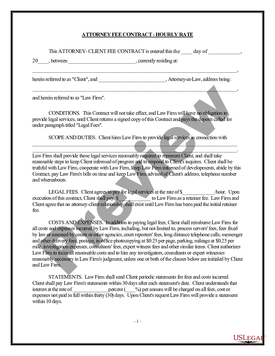 page 0 Legal Services Agreement - Hourly preview