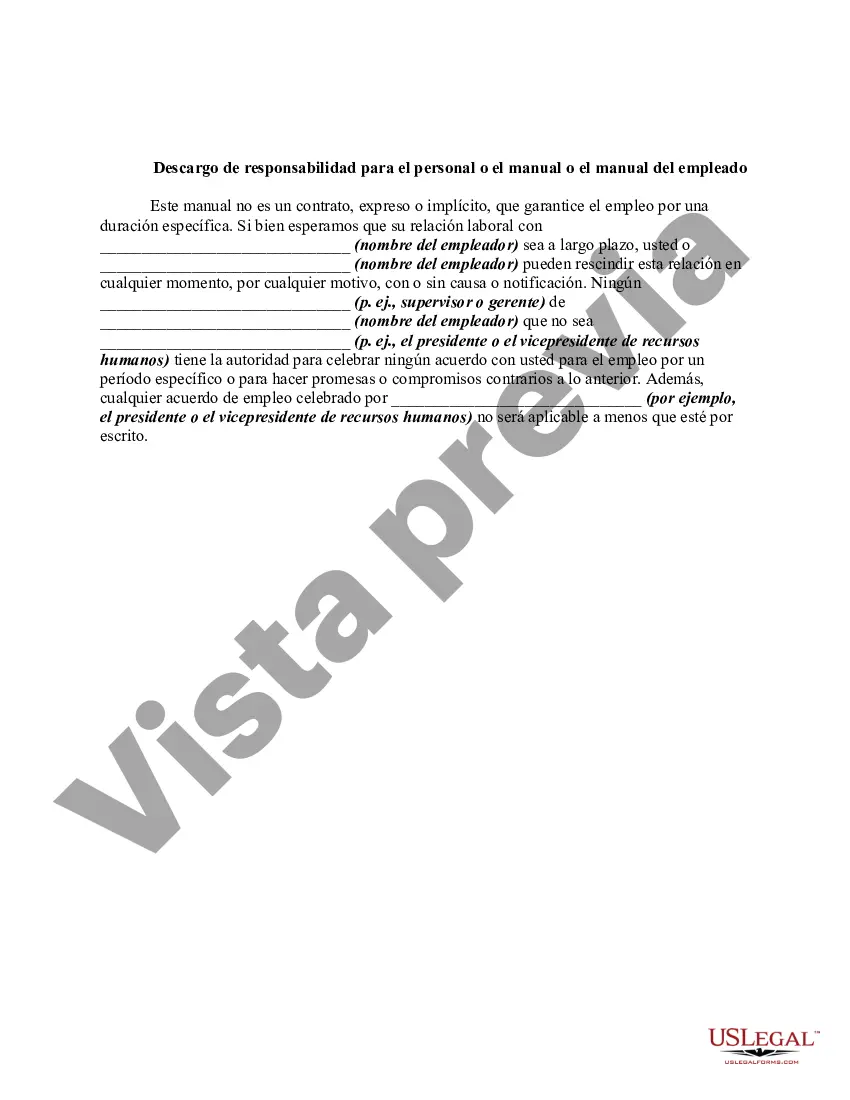 Preview Descargo de responsabilidad para el personal o el manual o el manual del empleado