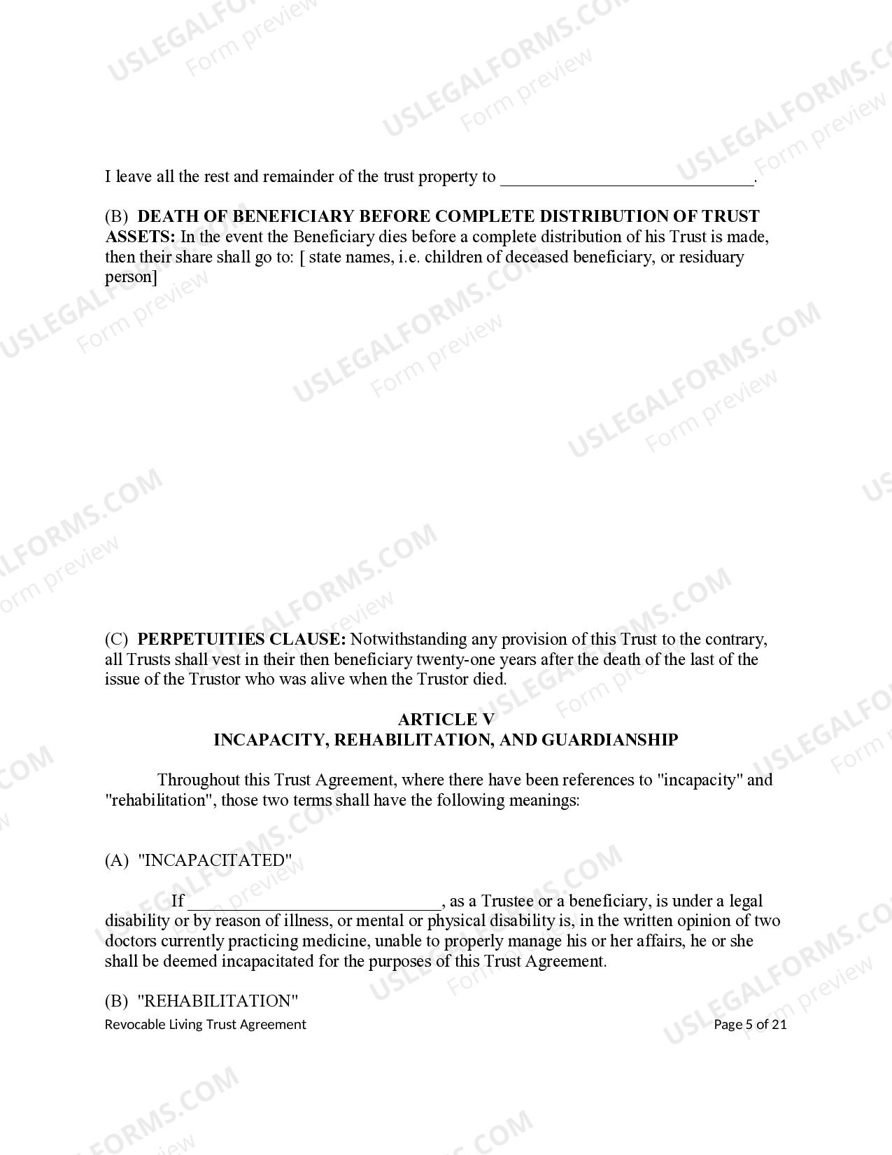 Revocable Living Trust For Minors US Legal Forms