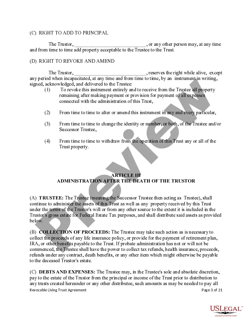 Preview Revocable Living Trust for Single Person