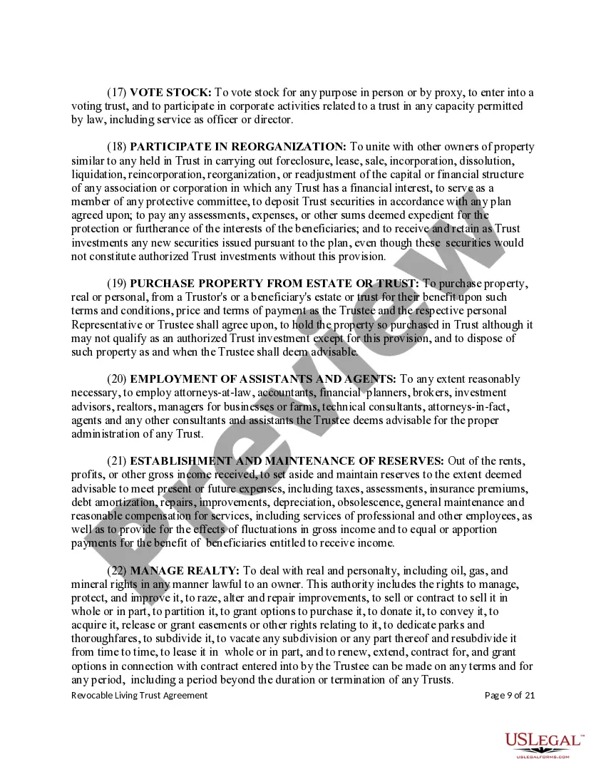 Preview Revocable Living Trust for Single Person