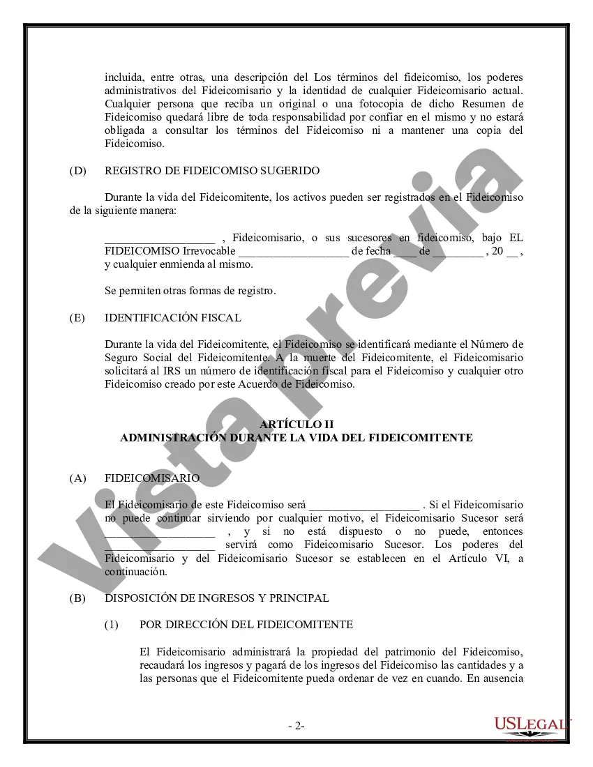 Preview Fideicomiso en Vida - Irrevocable