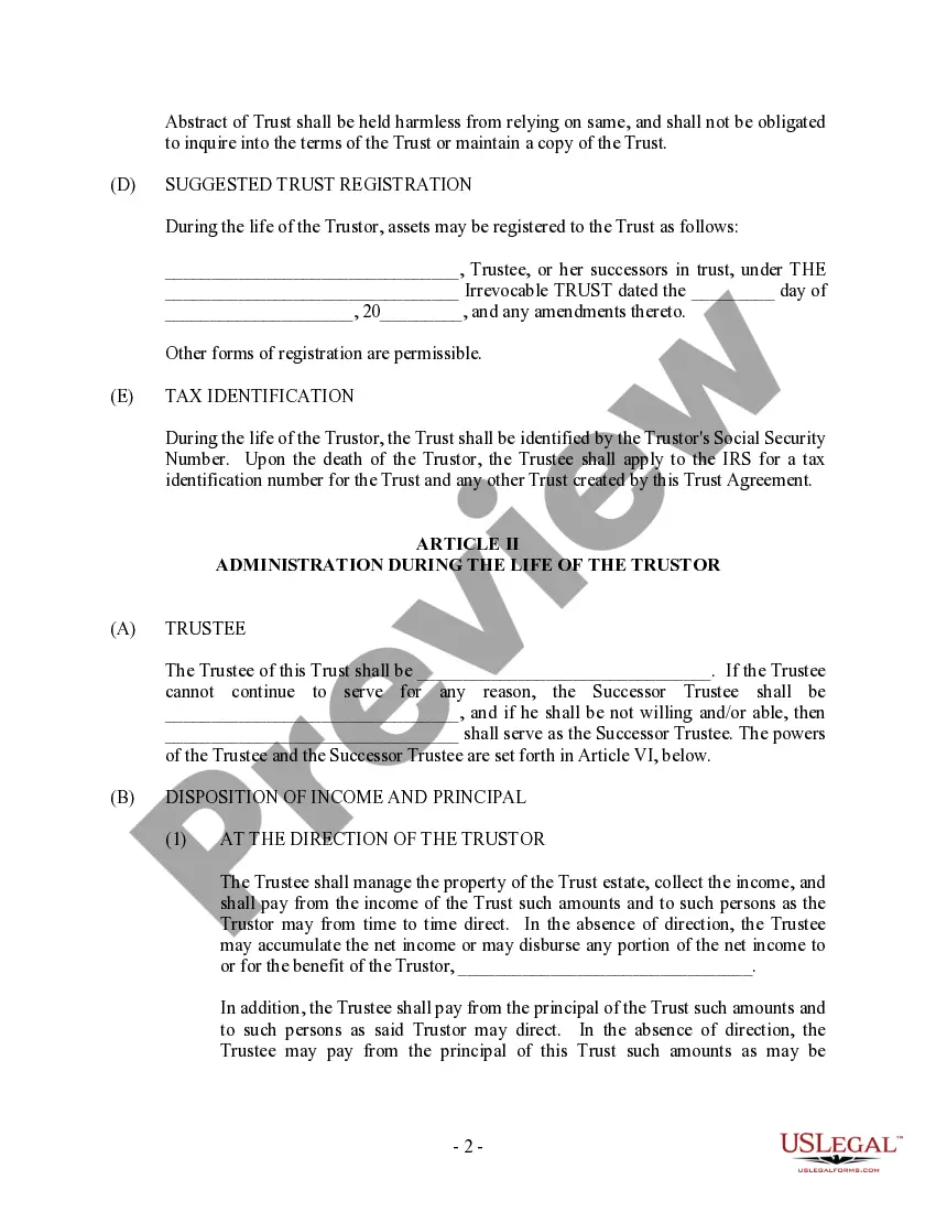 Get Living Trust - Irrevocable Preview Living Trust - Irrevocable