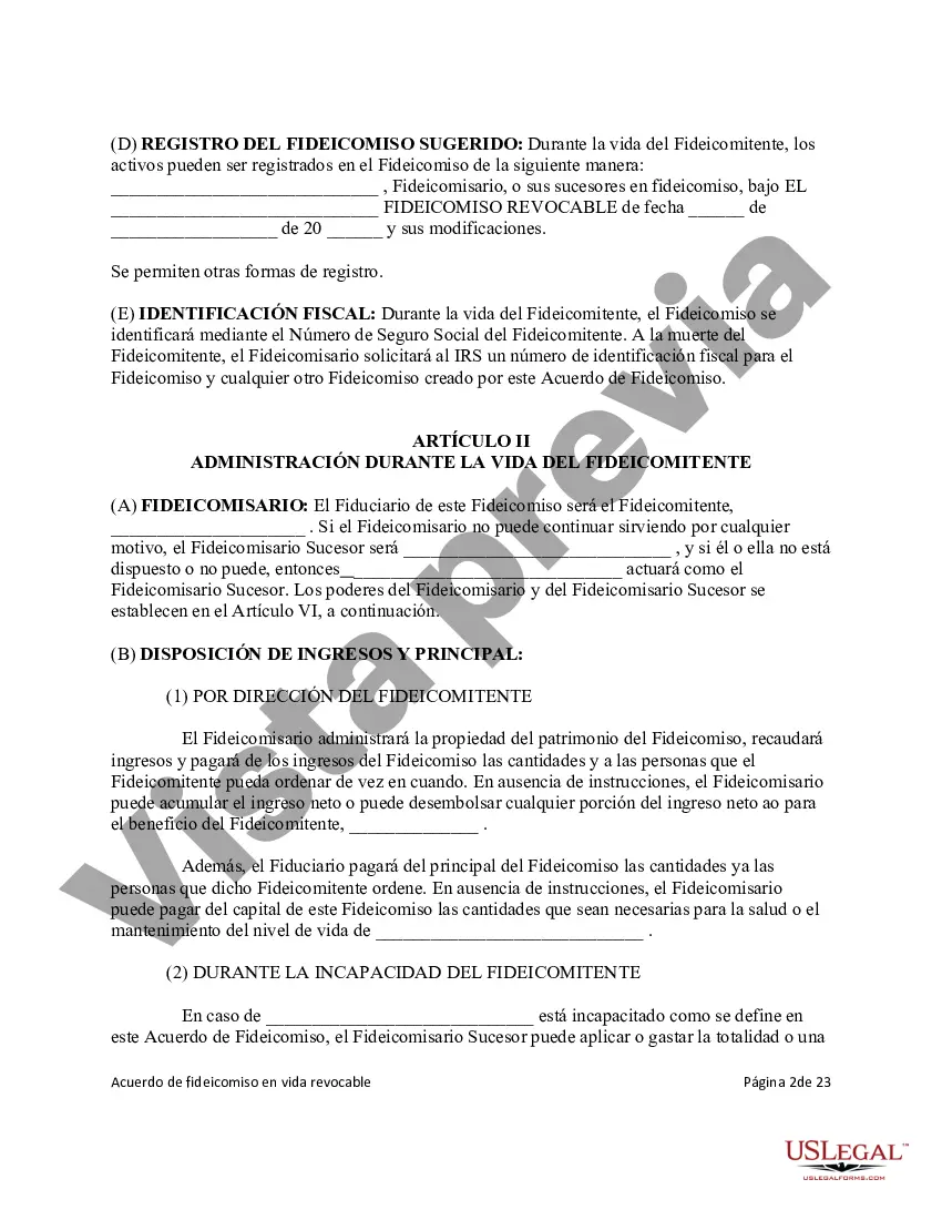 Preview Fideicomiso en Vida - Revocable