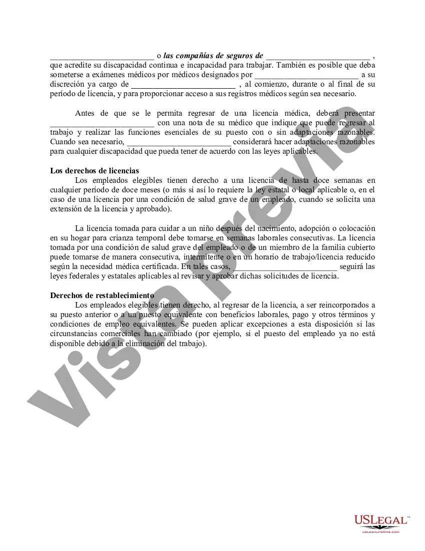 Preview Disposiciones sobre permisos de ausencia familiares y médicos para el personal o el manual o el manual del empleado