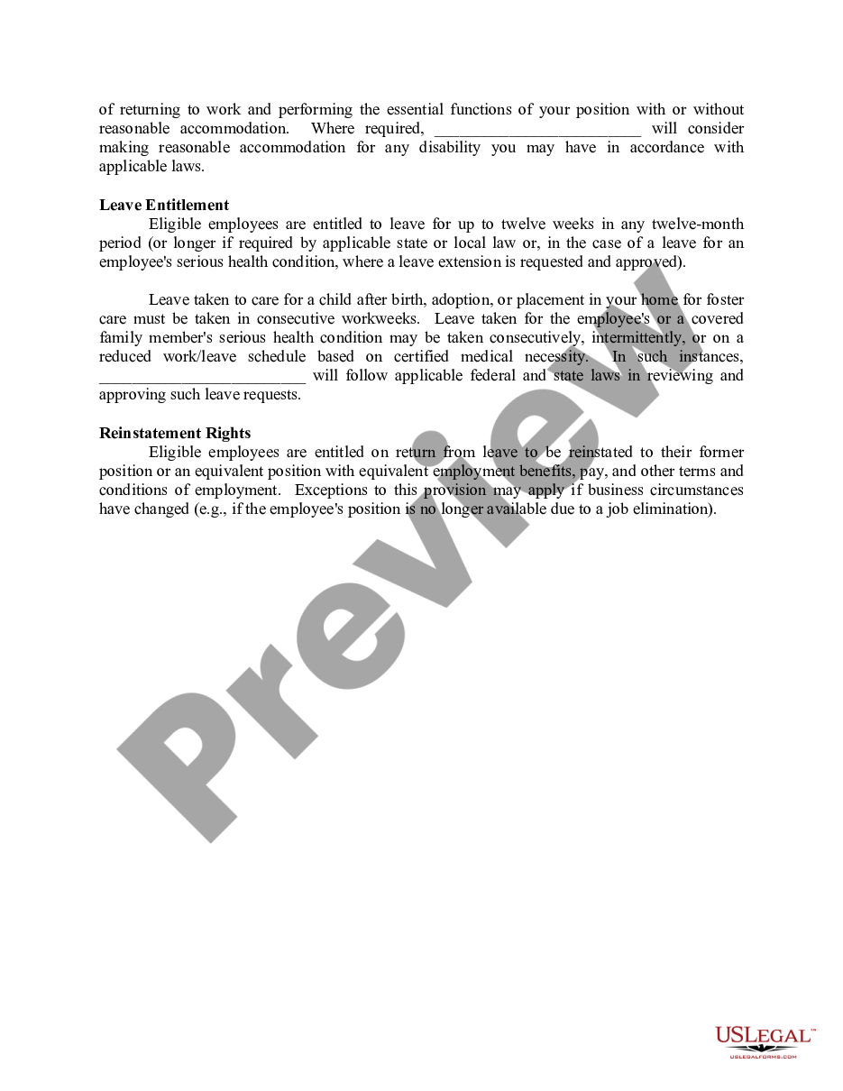 page 2 Family and Medical Leaves of Absence Provisions for Personnel or Employee Manual or Handbook preview