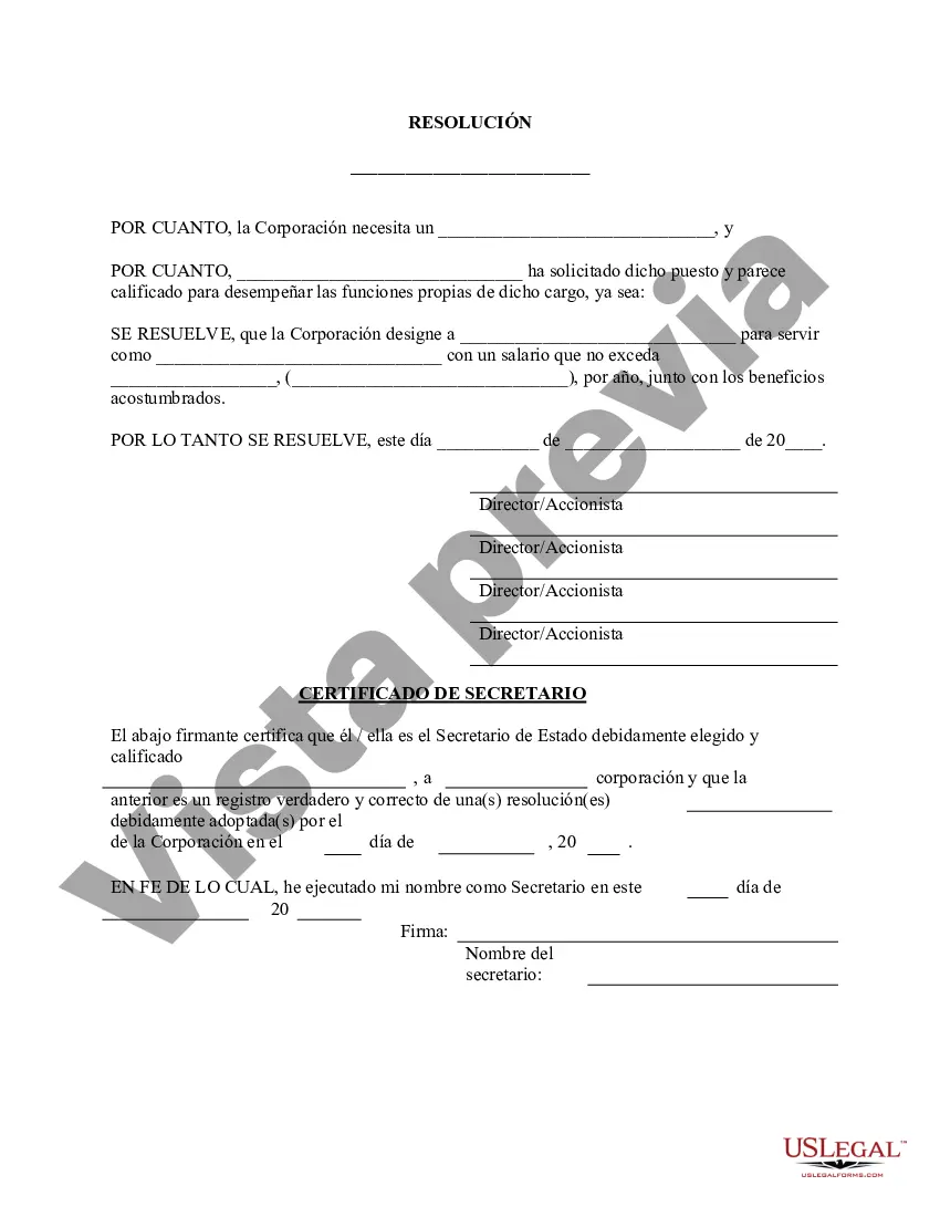 Preview Designación de Cualquier Persona - Formulario de Resolución - Resoluciones Corporativas