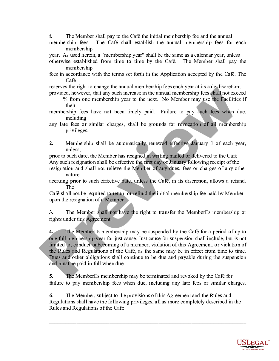 page 1 Membership Agreement in Member Based Organization preview