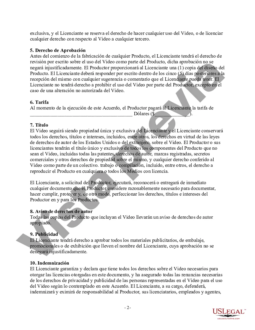 Preview Acuerdo de licencia entre el productor y el escritor para publicar y distribuir videos