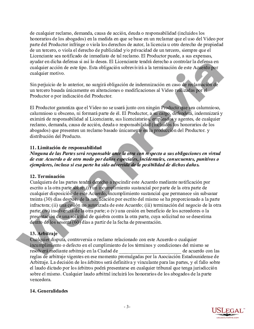 Preview Acuerdo de licencia entre el productor y el escritor para publicar y distribuir videos