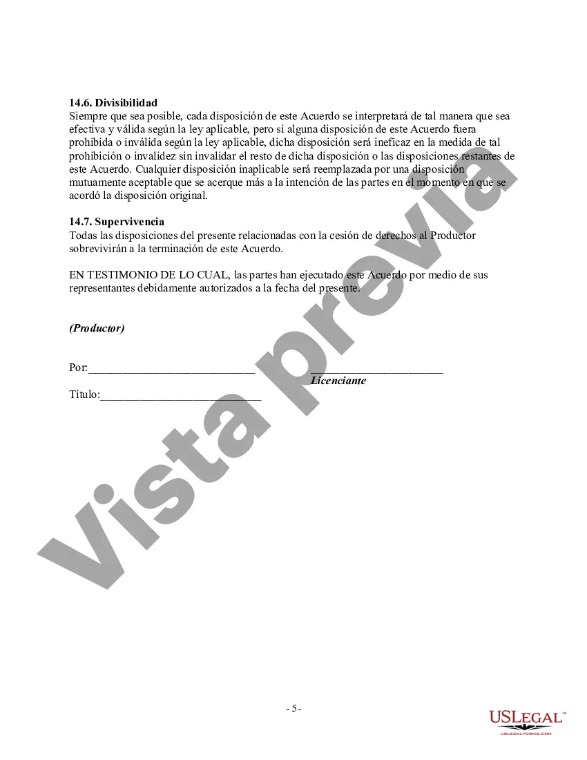 Preview Acuerdo de licencia entre el productor y el escritor para publicar y distribuir videos