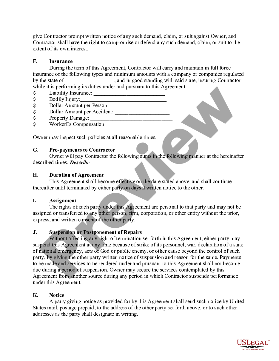 page 1 Agreement for Prepaid Repair Services for Residential Property preview