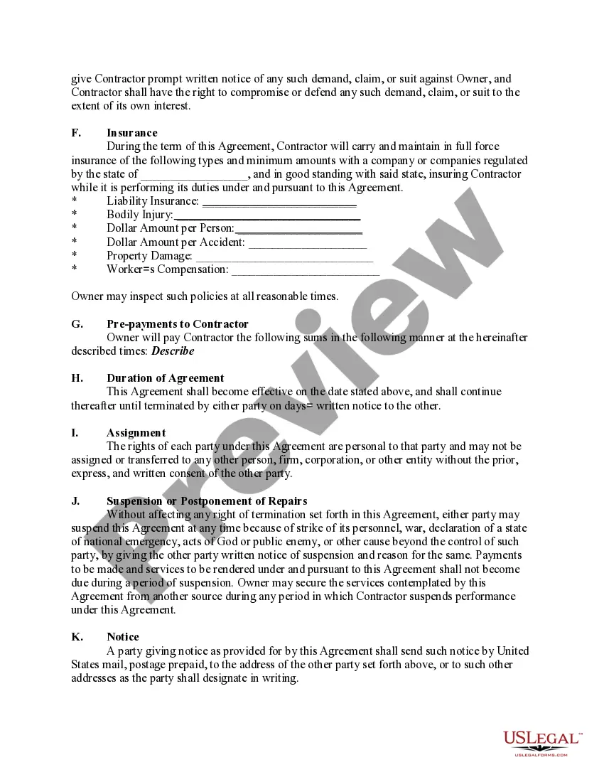 Preview Agreement for Prepaid Repair Services for Residential Property