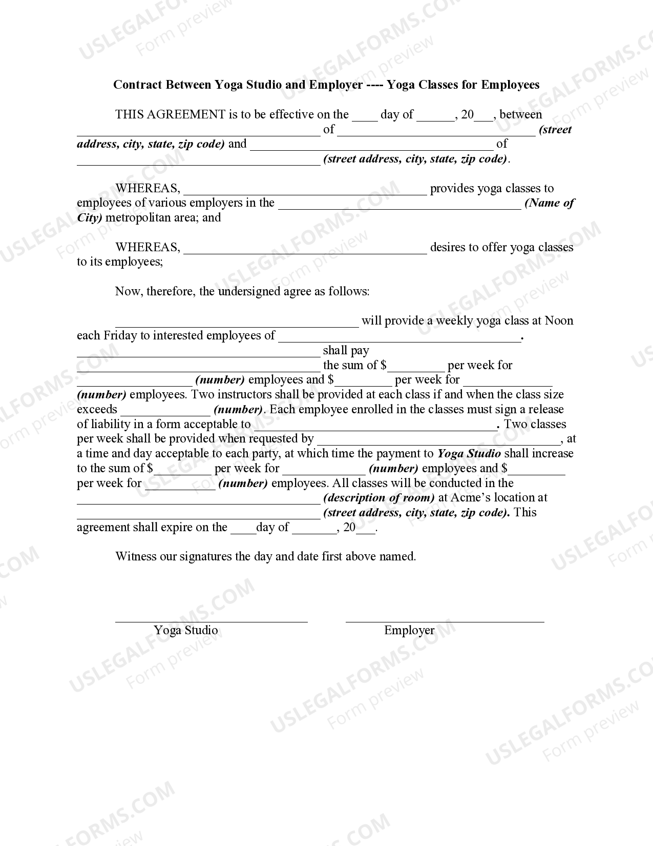 Alabama Contract Between Yoga Studio and Employer Sample Independent