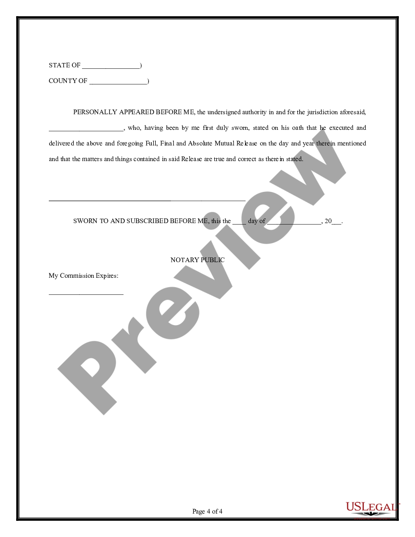 Mutual Release Of Claims Claims Form Us Legal Forms 