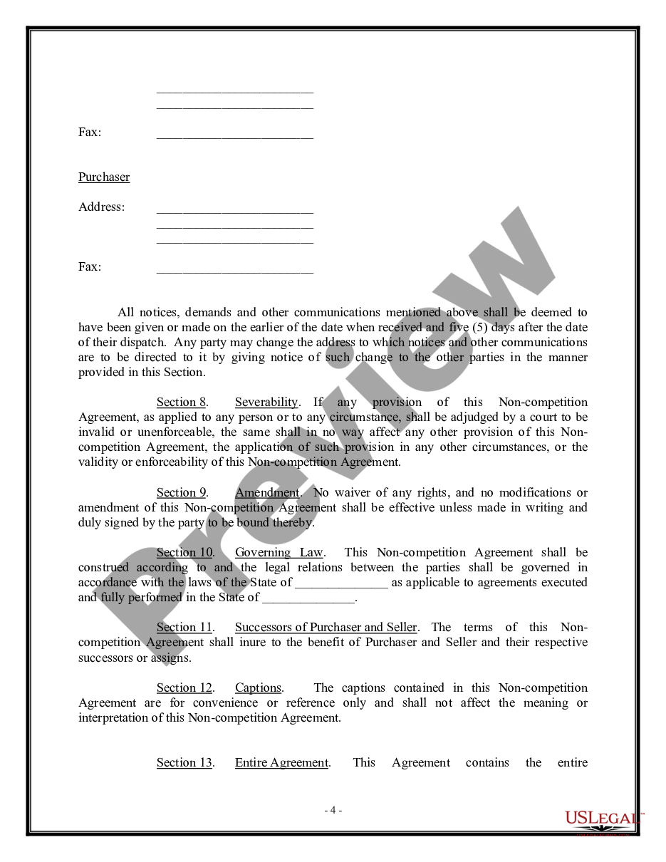page 3 Non-Compete Agreement for Business Sale preview
