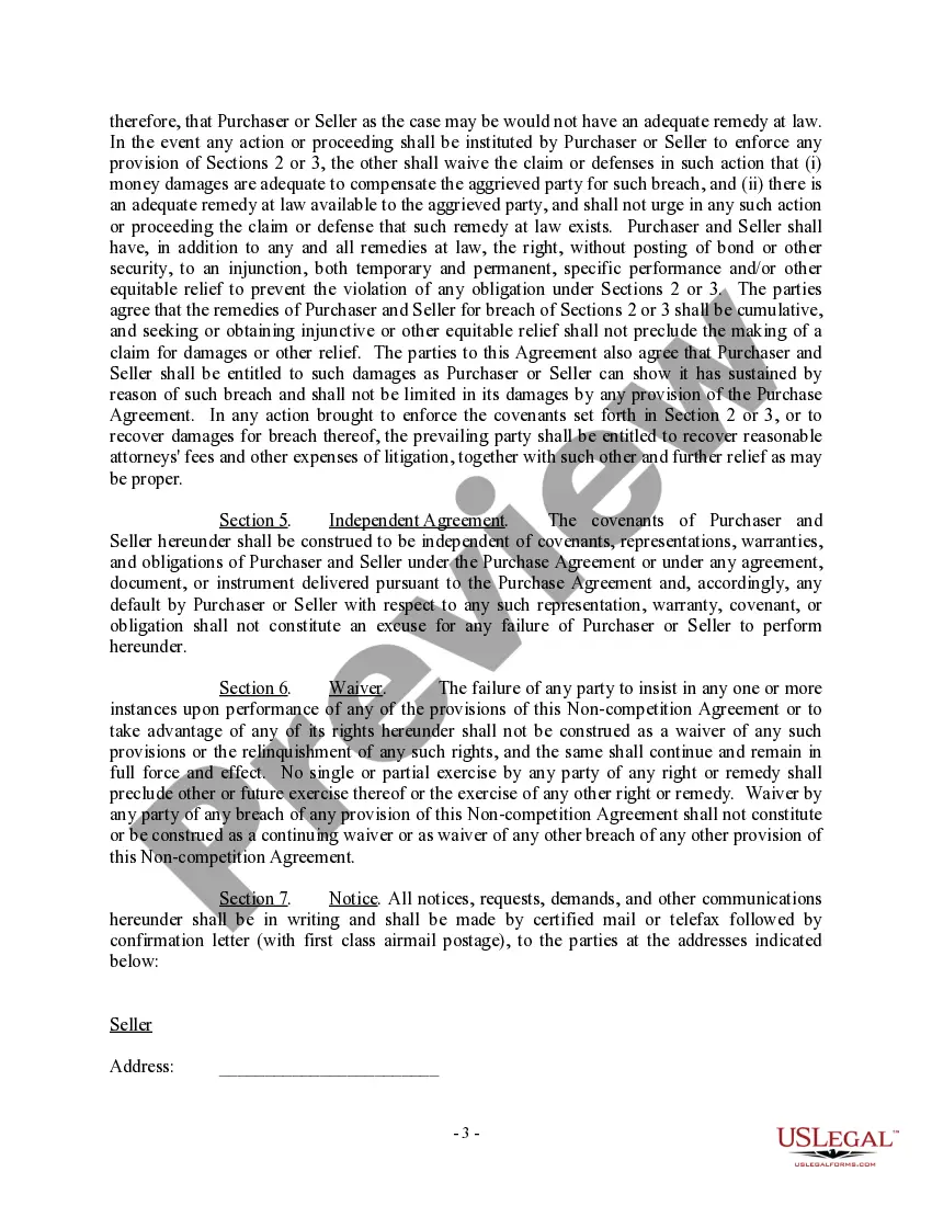 Preview Non-Compete Agreement for Business Sale