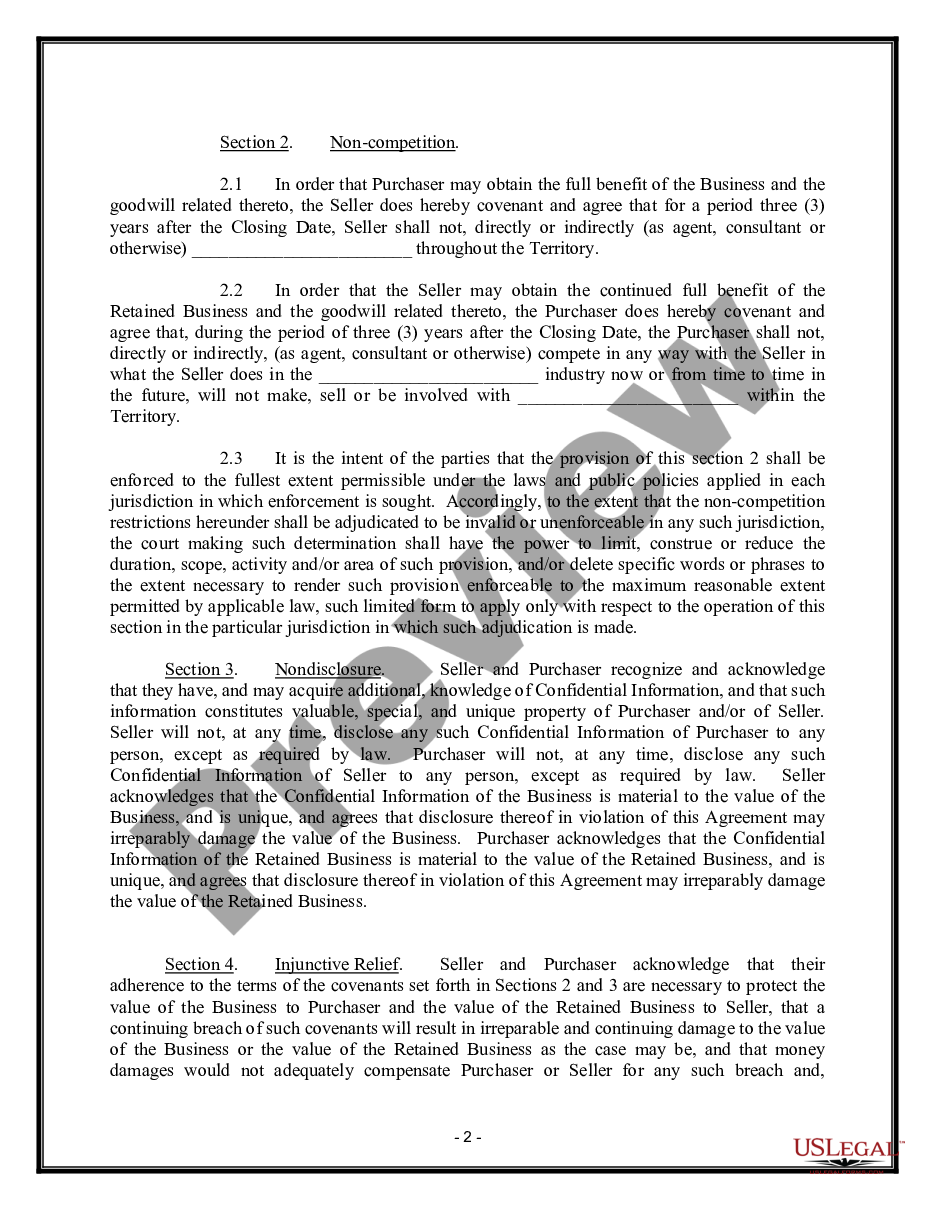 page 1 Noncompetition Agreement between Buyer and Seller of Business preview