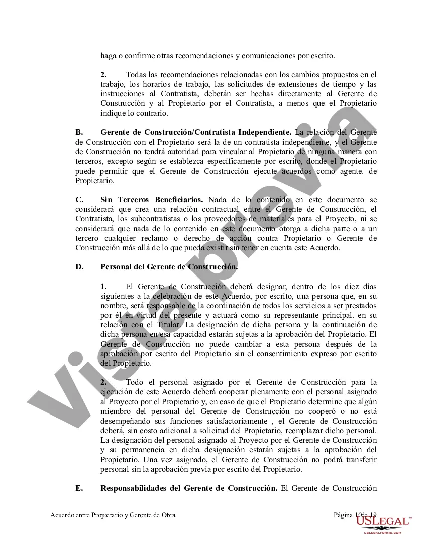 Preview Acuerdo entre Propietario y Gerente de Construcción para Servicios de Supervisión de un Proyecto de Construcción