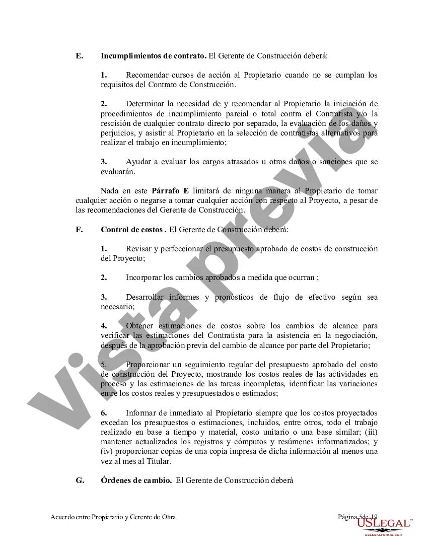 Preview Acuerdo entre Propietario y Gerente de Construcción para Servicios de Supervisión de un Proyecto de Construcción