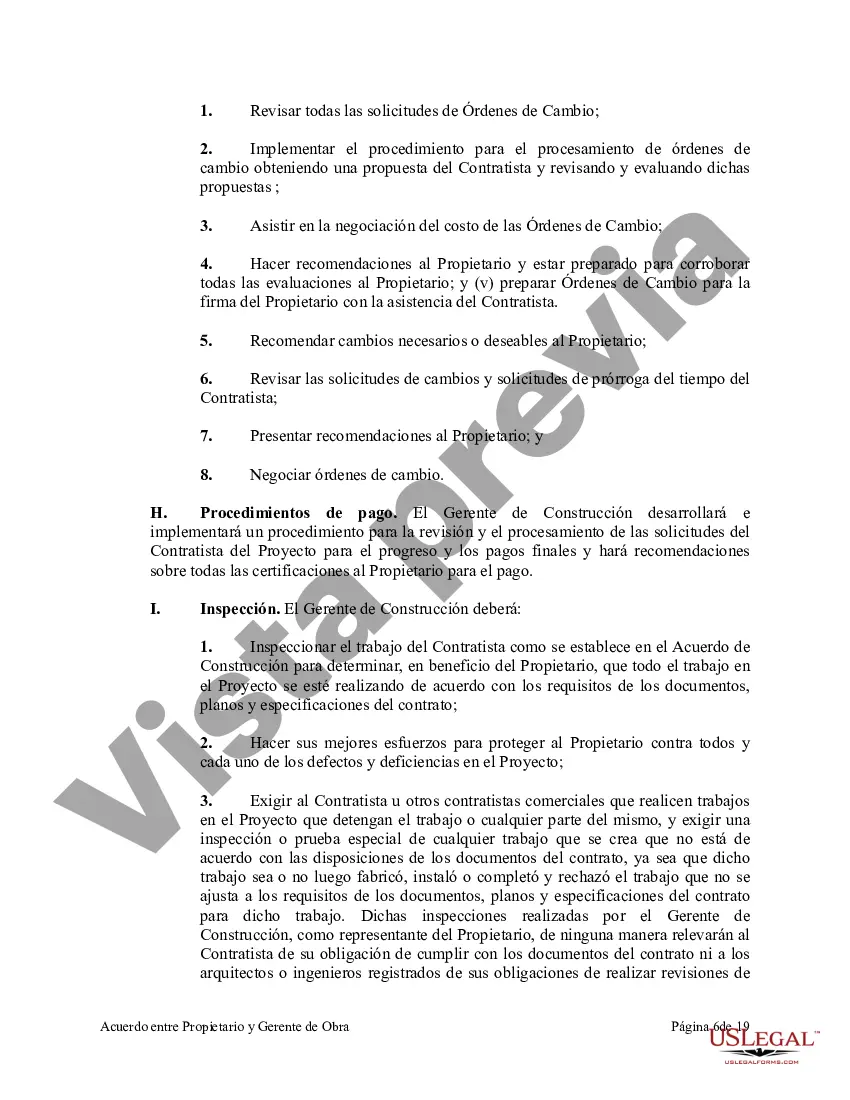 Preview Acuerdo entre Propietario y Gerente de Construcción para Servicios de Supervisión de un Proyecto de Construcción