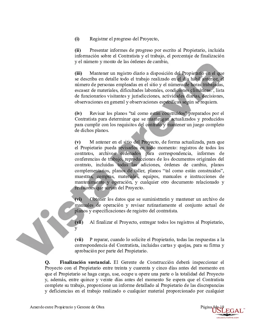 Preview Acuerdo entre Propietario y Gerente de Construcción para Servicios de Supervisión de un Proyecto de Construcción