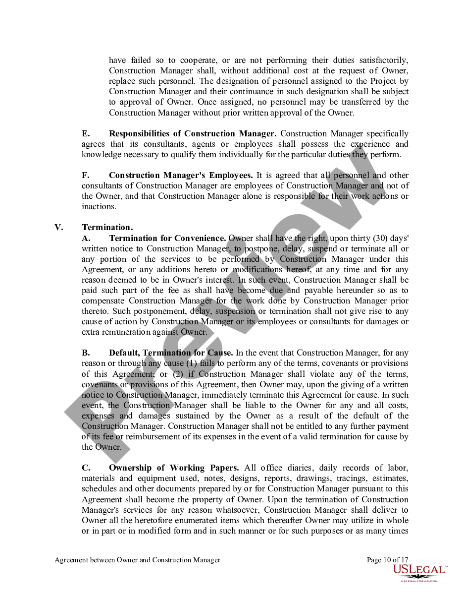 page 9 Agreement between Owner and Construction Manager for Services in Overseeing a Construction Project preview