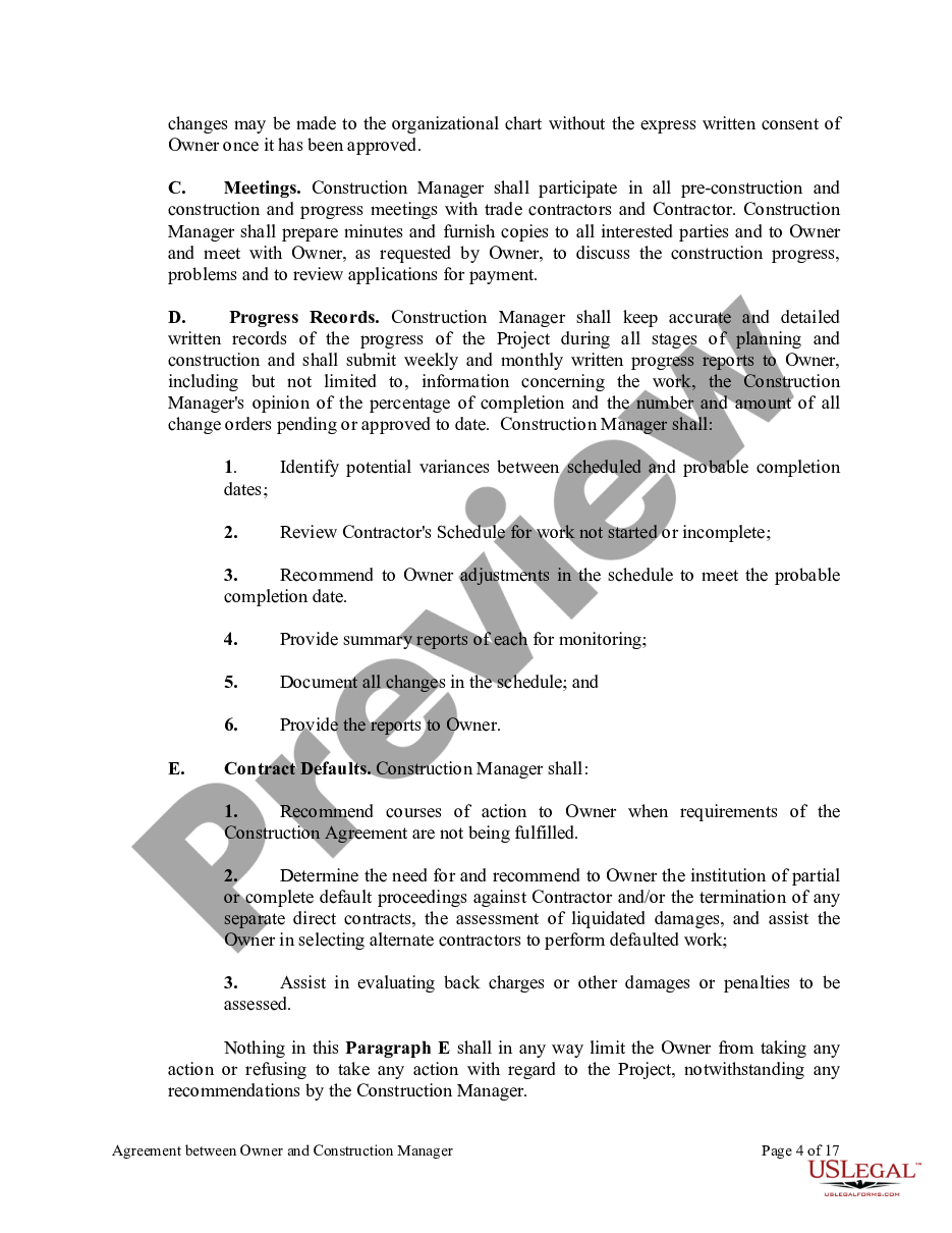 page 3 Agreement between Owner and Construction Manager for Services in Overseeing a Construction Project preview