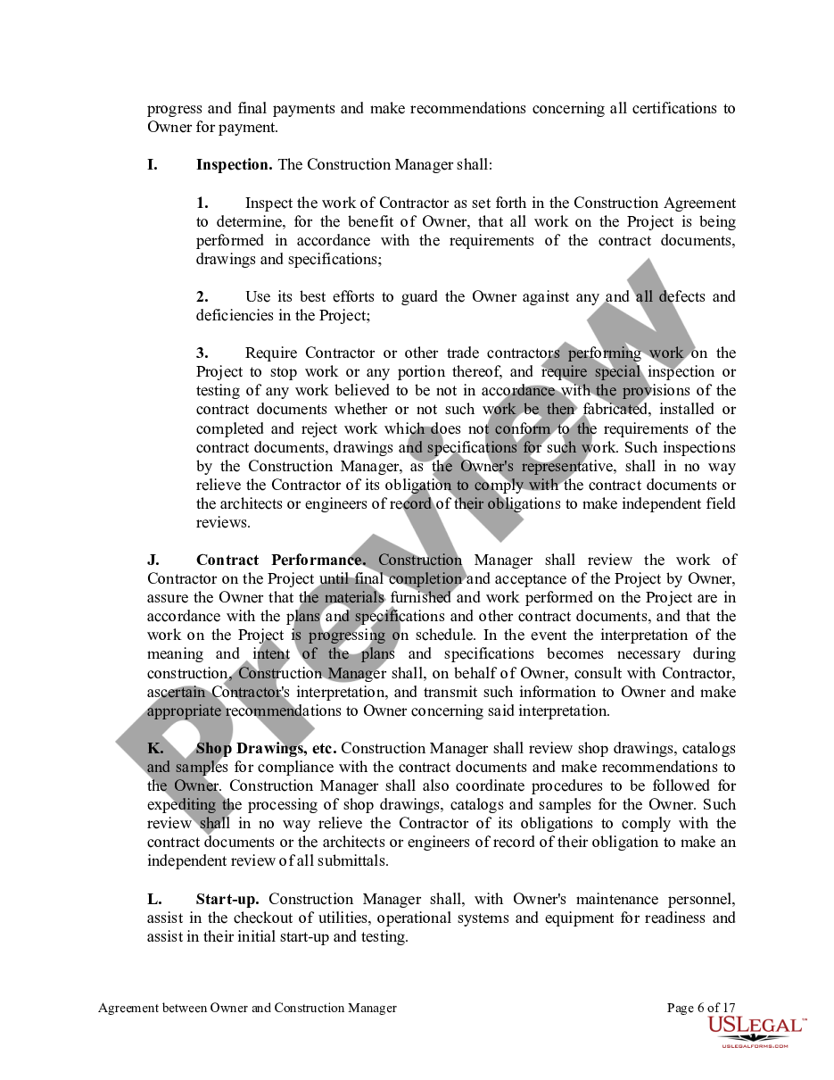 page 5 Agreement between Owner and Construction Manager for Services in Overseeing a Construction Project preview