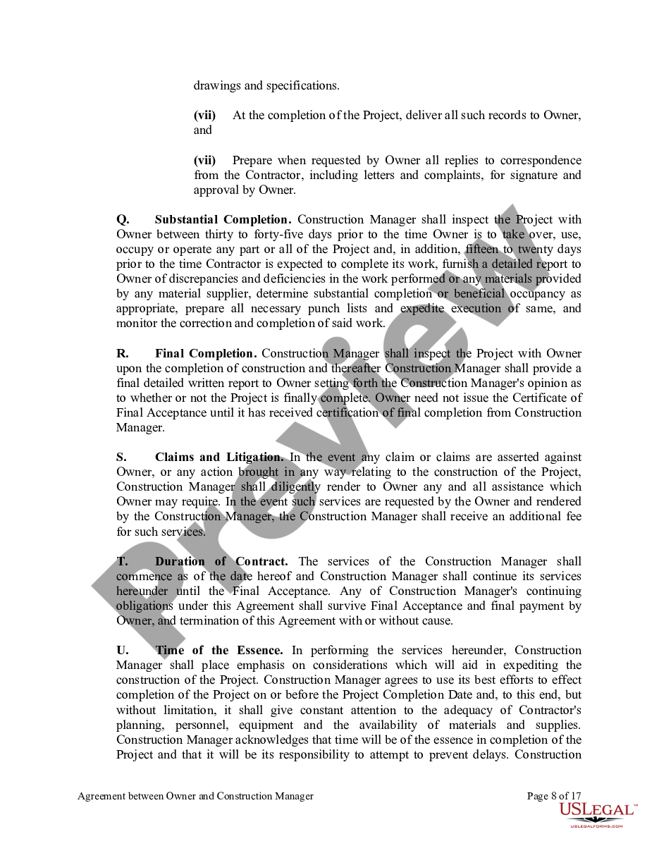 page 7 Agreement between Owner and Construction Manager for Services in Overseeing a Construction Project preview